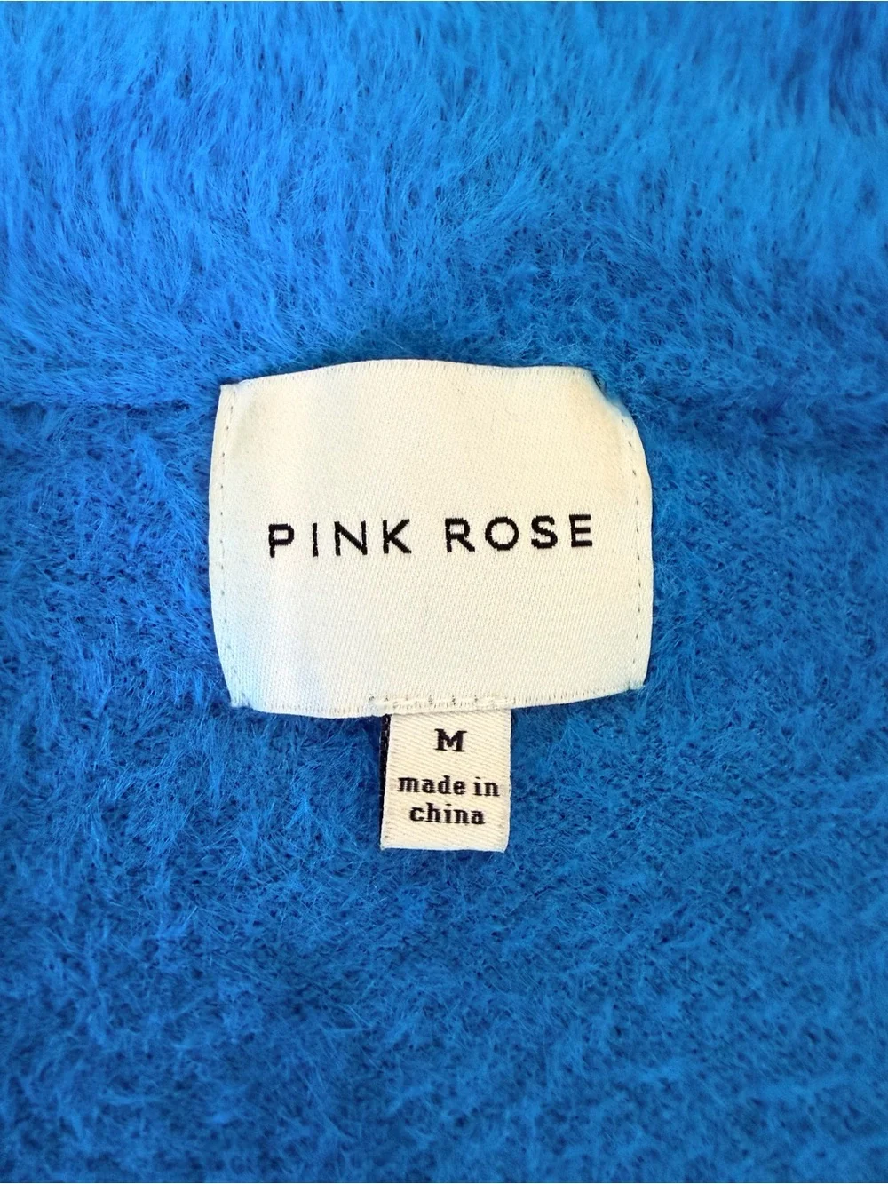 Pink Rose Fuzzy Knit Cropped Button Cardigan Sweater Blue Medium